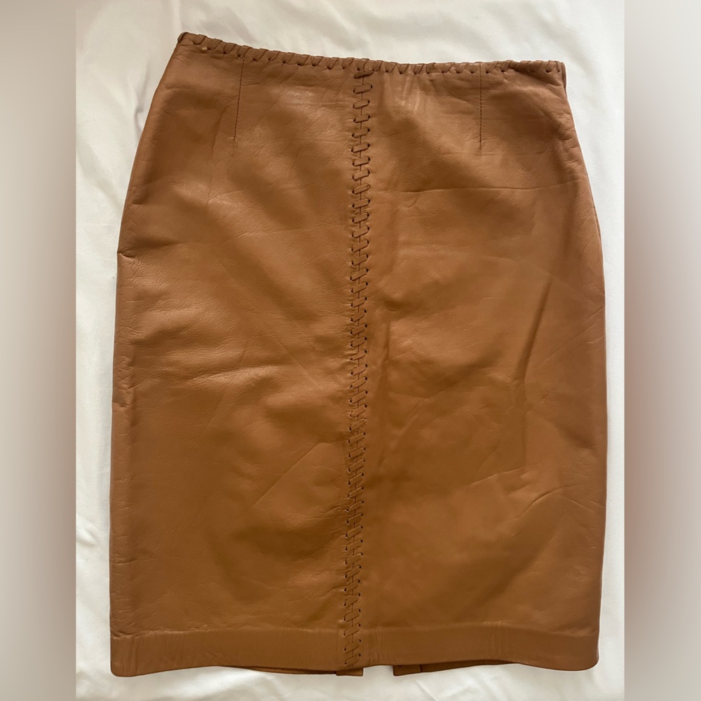 Vintage Danier Leather tan mini skirt with lace up detail size 4